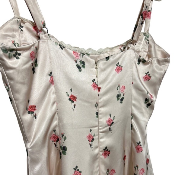 Princess Polly Satin Slip Dress Pink Floral Lace Trim Mini Spaghetti Strap Sz 10 - Picture 8 of 12